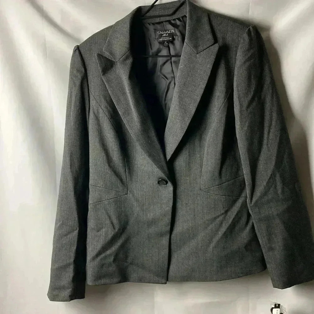 NEW TAHARI ASL THEODORA SUIT JACKET WO‎ SIZE 12 BLACK IVORY SMALL PLAID LINED - Picture 2 of 14